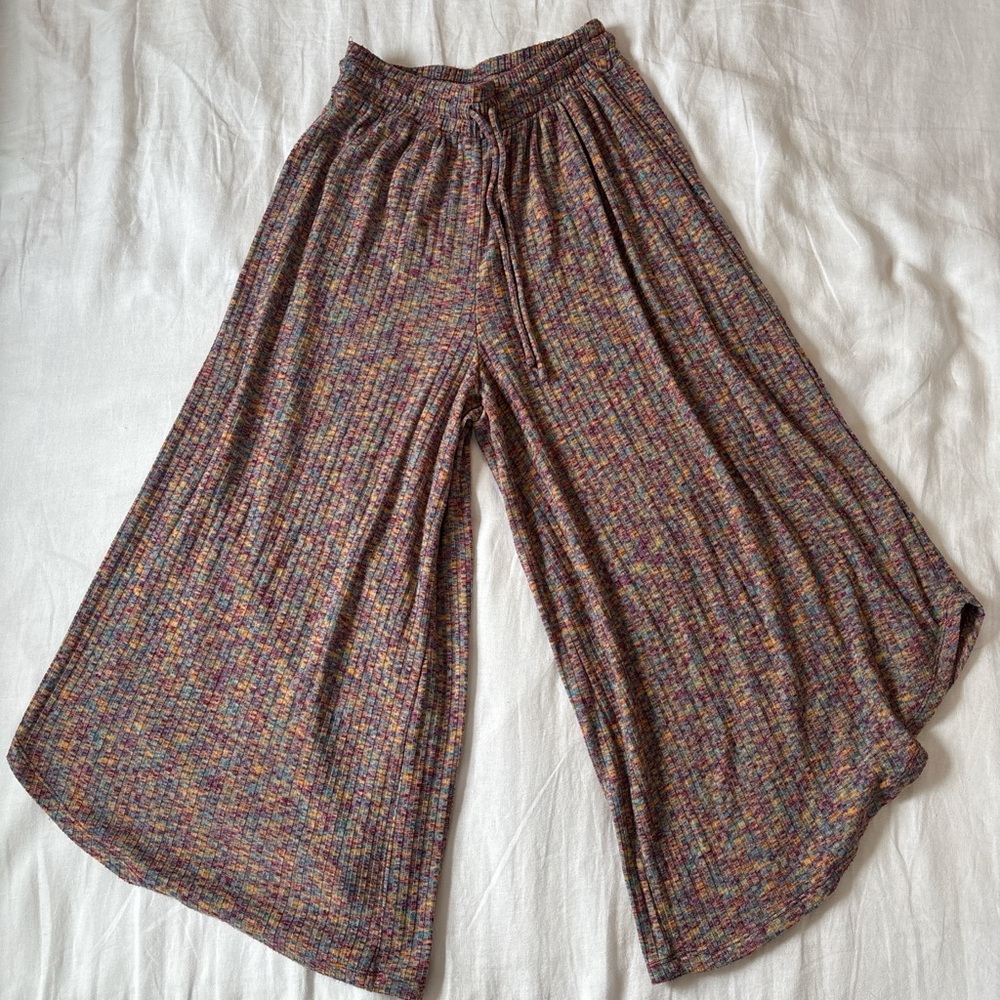 Daily Practice Anthropologie Multicolor Wide Leg Ribbed Flounce Pants XSP - Picture 4 of 9